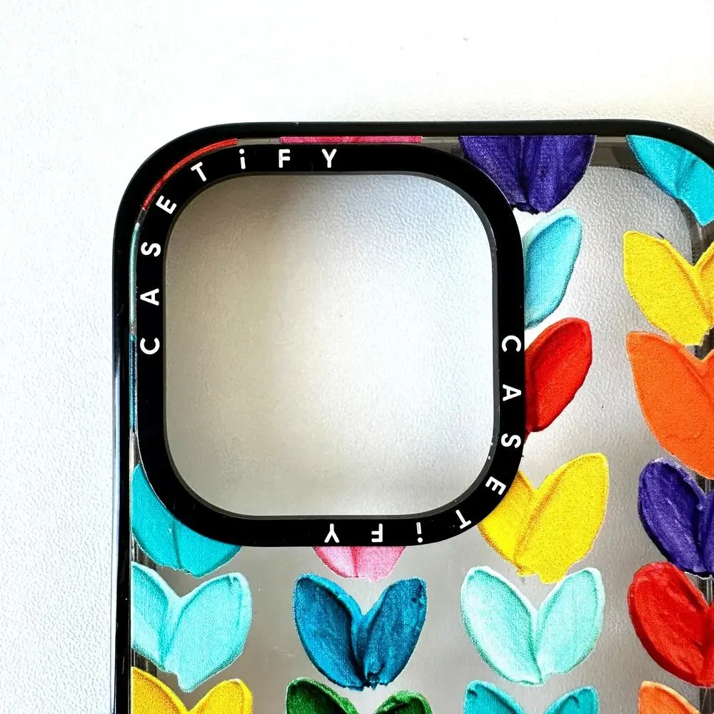CASETiFY Impact iPhone 14 Pro Polka Daub Hearts Case Glossy Black